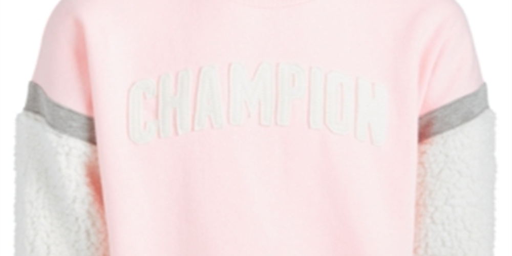 Champion Little Girl's Logo Print Sweatshirt with Faux Sherpa Trim Pink Size 6