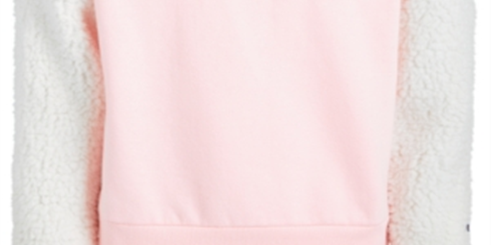 Champion Little Girl's Logo Print Sweatshirt with Faux Sherpa Trim Pink Size 6
