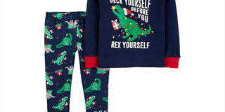 Carter's Boy's Sleep Bottoms Print 'Deck Yourself' Dinosaur Pajama Set Navy Size 18MOS