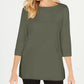 Karen Scott Women's Cotton Boat Neck 3/4 Sleeve Knit Top Green Size Small