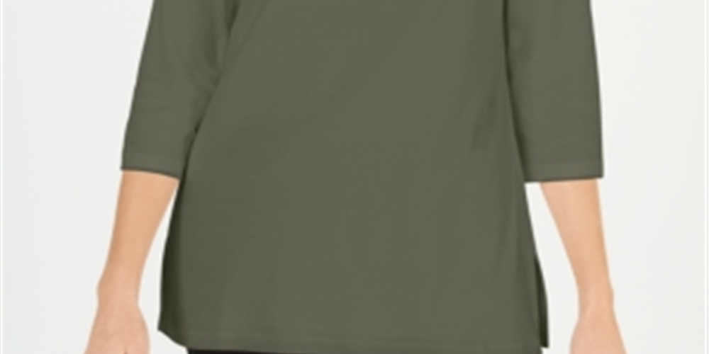 Karen Scott Women's Cotton Boat Neck 3/4 Sleeve Knit Top Green Size Small