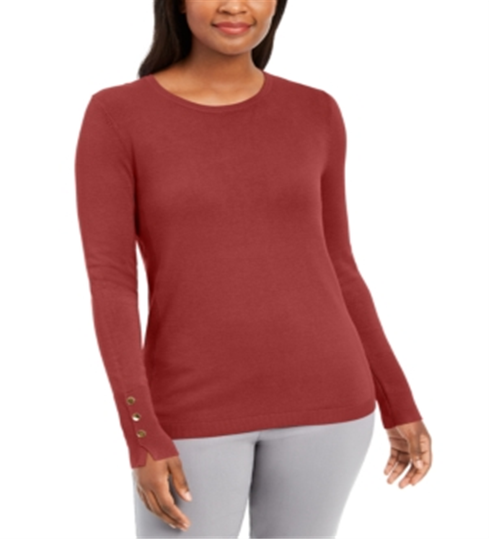 JM Collection Women's Button Cuff Crewneck Sweater Red Size X-Large