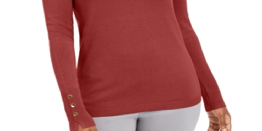 JM Collection Women's Button Cuff Crewneck Sweater Red Size X-Large