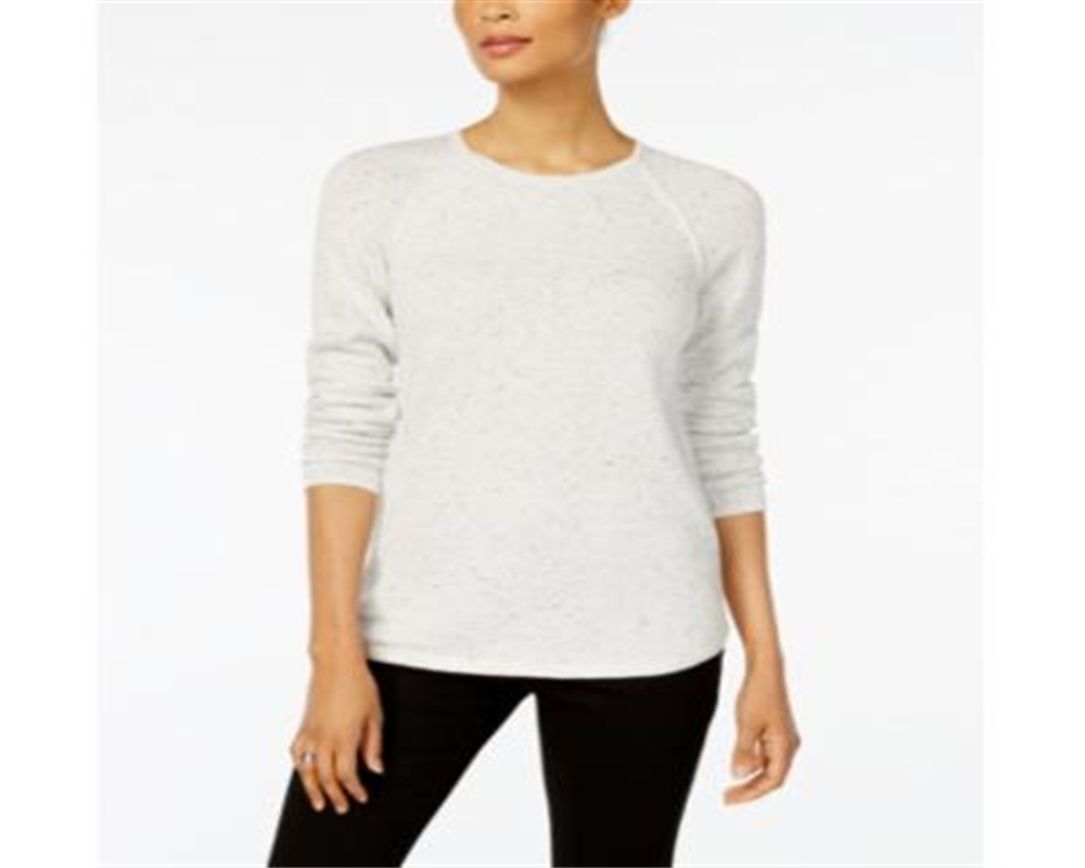 Karen Scott Women's Long Sleeve Curved Hem Sweater White Size Petite L