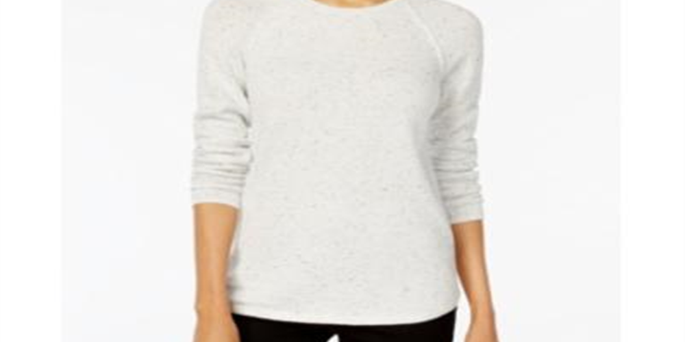 Karen Scott Women's Long Sleeve Curved Hem Sweater White Size Petite L
