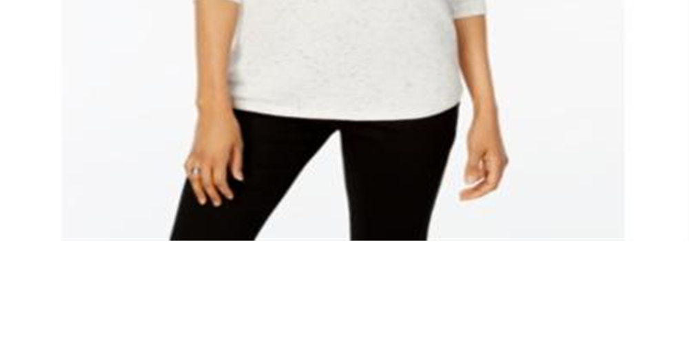 Karen Scott Women's Long Sleeve Curved Hem Sweater White Size Petite L