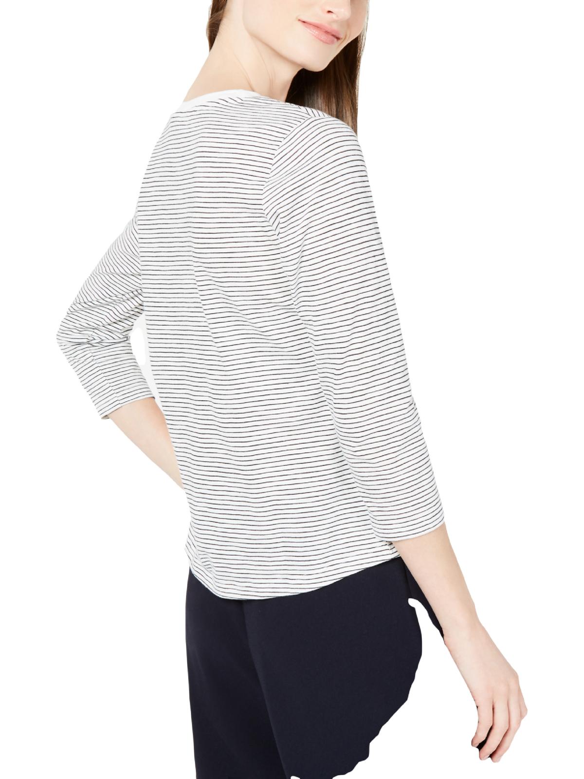 Maison Jules Women's Striped 3/4 Sleeve Shirt White Size Small