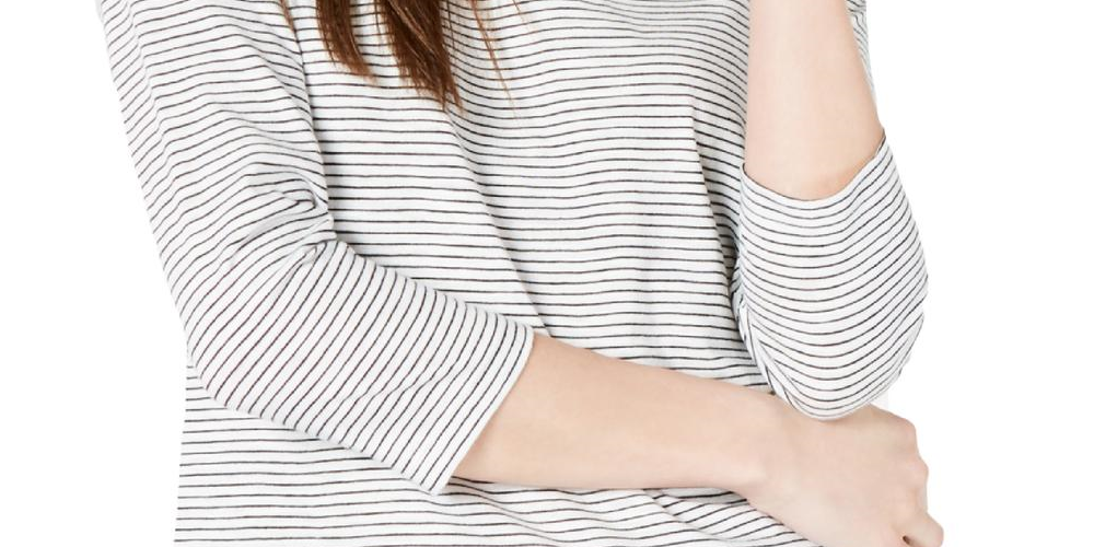 Maison Jules Women's Striped 3/4 Sleeve Shirt White Size Small