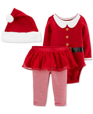 Carter's Girls' Infant Bodysuits Santa Bodysuit Set Red Size 6 Months