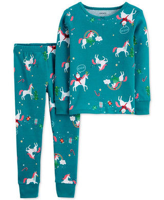 Carter's Toddler Girl's 2 Pc Snug Fit Cotton Holiday Unicorn Pajamas Set Blue Size 2T