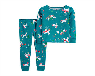 Carter's Toddler Girl's 2 Pc Snug Fit Cotton Holiday Unicorn Pajamas Set Blue Size 2T