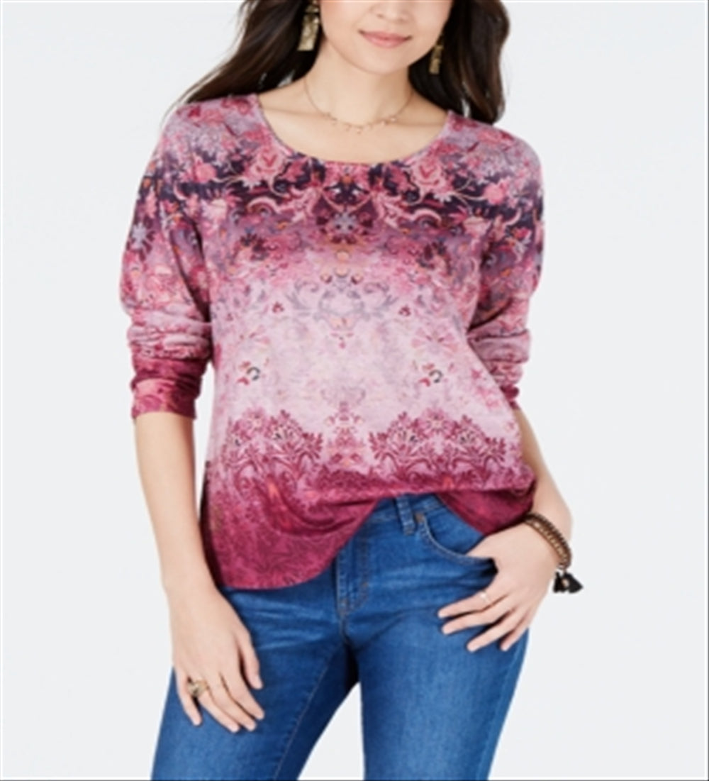 Style & Co Women's Printed Studded Top Red Size X-Small