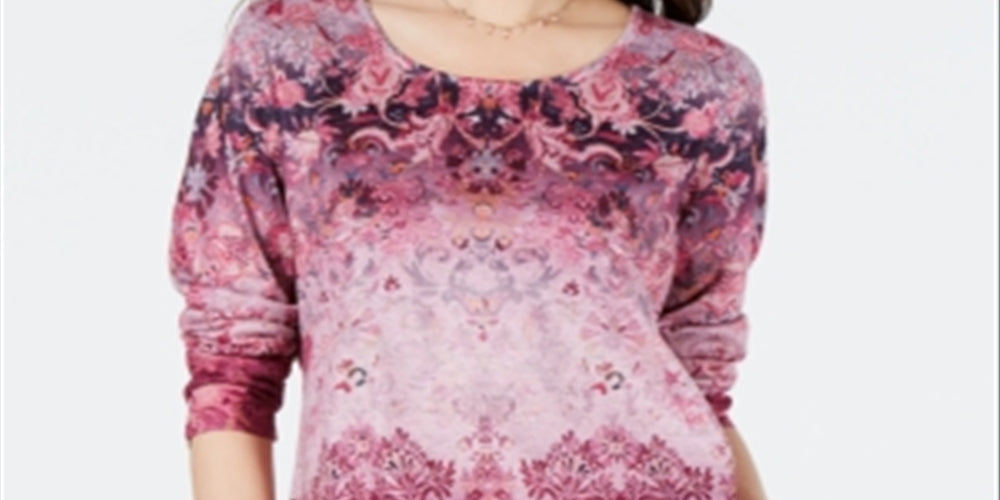 Style & Co Women's Printed Studded Top Red Size X-Small