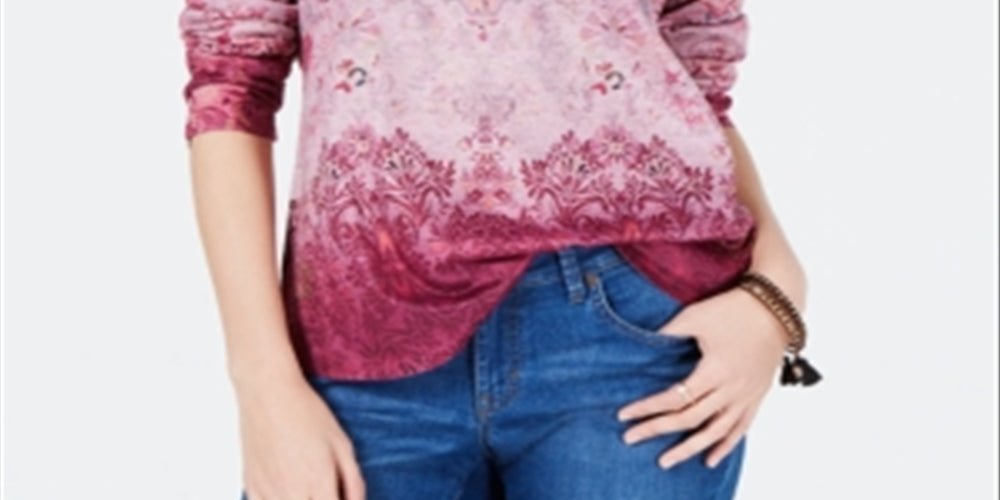 Style & Co Women's Printed Studded Top Red Size X-Small