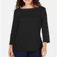 Karen Scott Women's Studded Boat Neck Cotton Top Black Size Petite Medium