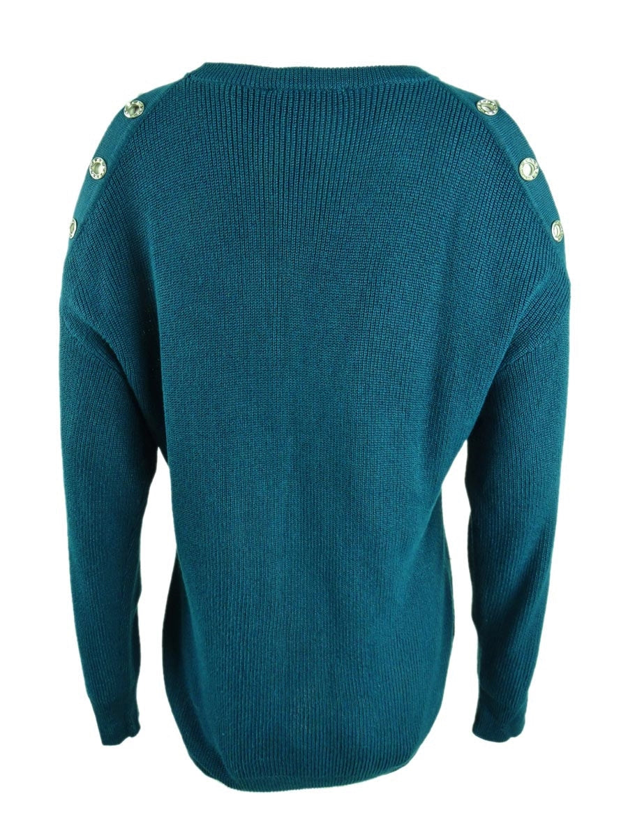 INC International Concepts Women's Grommet Cold Shoulder Sweater Green Size Medium