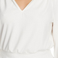 1.STATE Women's Knit Soft Smocked Trim Ruffle V Neck Top White Size X-Small