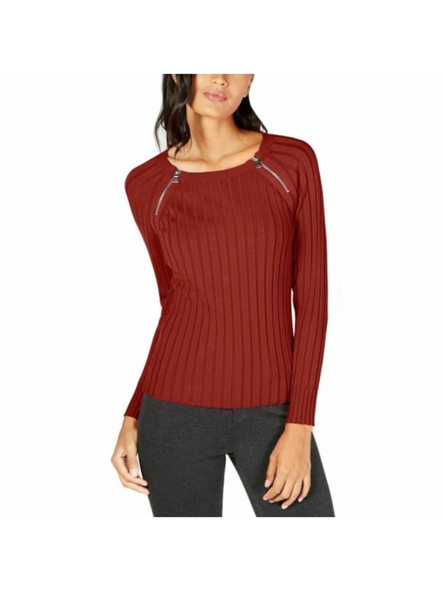 INC International Concepts Women's Raglan Jewel Neck Sweater Gray Size Small