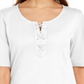 Karen Scott Women's Cotton Lace up Elbow Sleeve Top White Size Medium