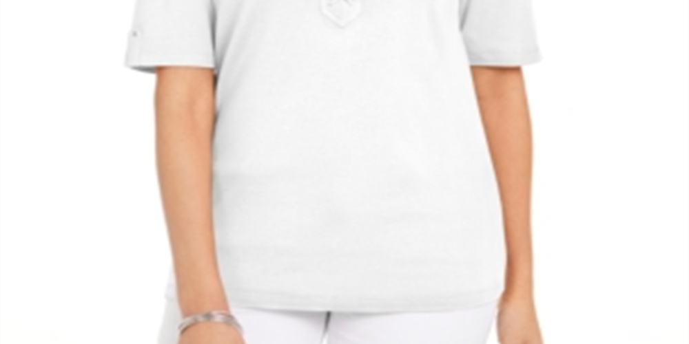 Karen Scott Women's Cotton Lace up Elbow Sleeve Top White Size Medium