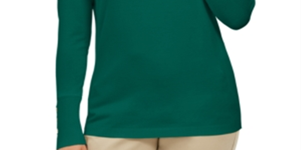 JM Collection Women's Stud Sleeve Pullover Turtleneck Sweater Green Size Medium