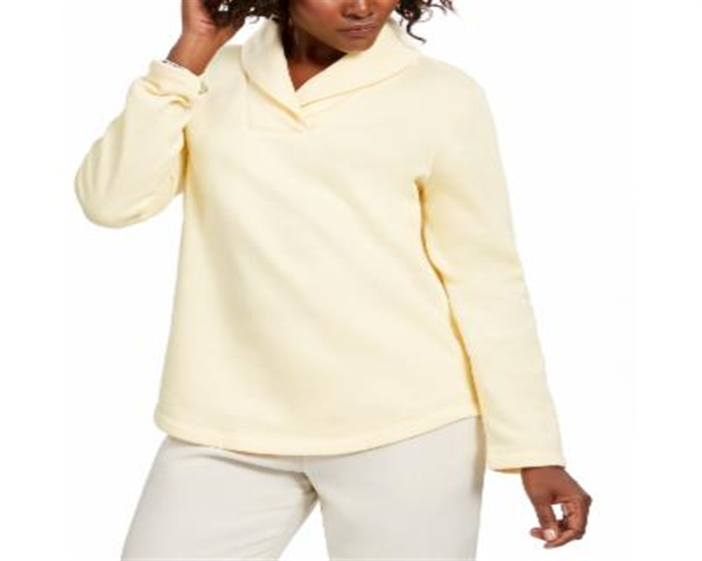 Karen Scott Women's Sport Shawl Collar Fleece Pullover Yellow Size Small