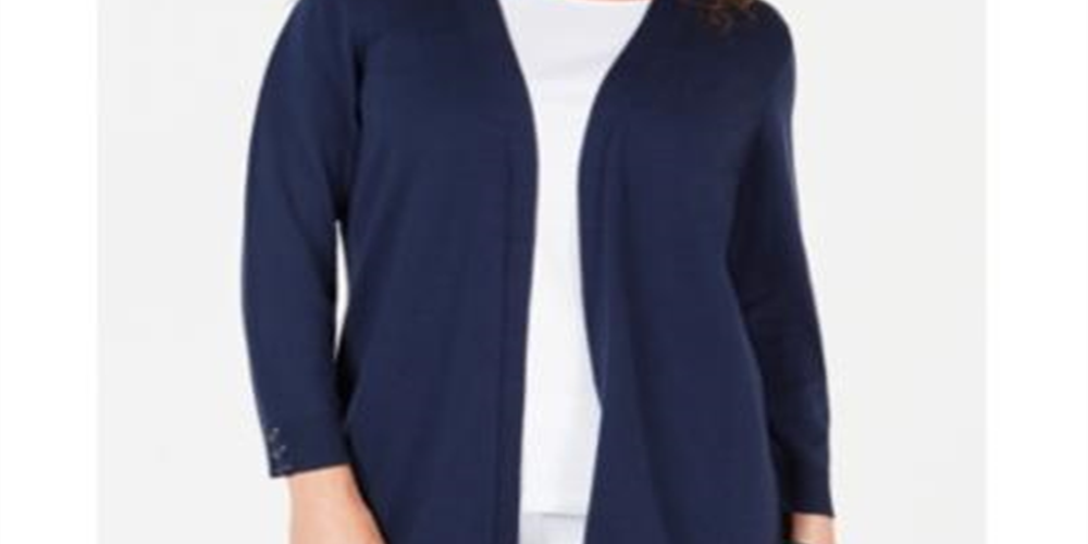 Karen Scott Women's Open Front Cardigan Blue Size Petite Medium