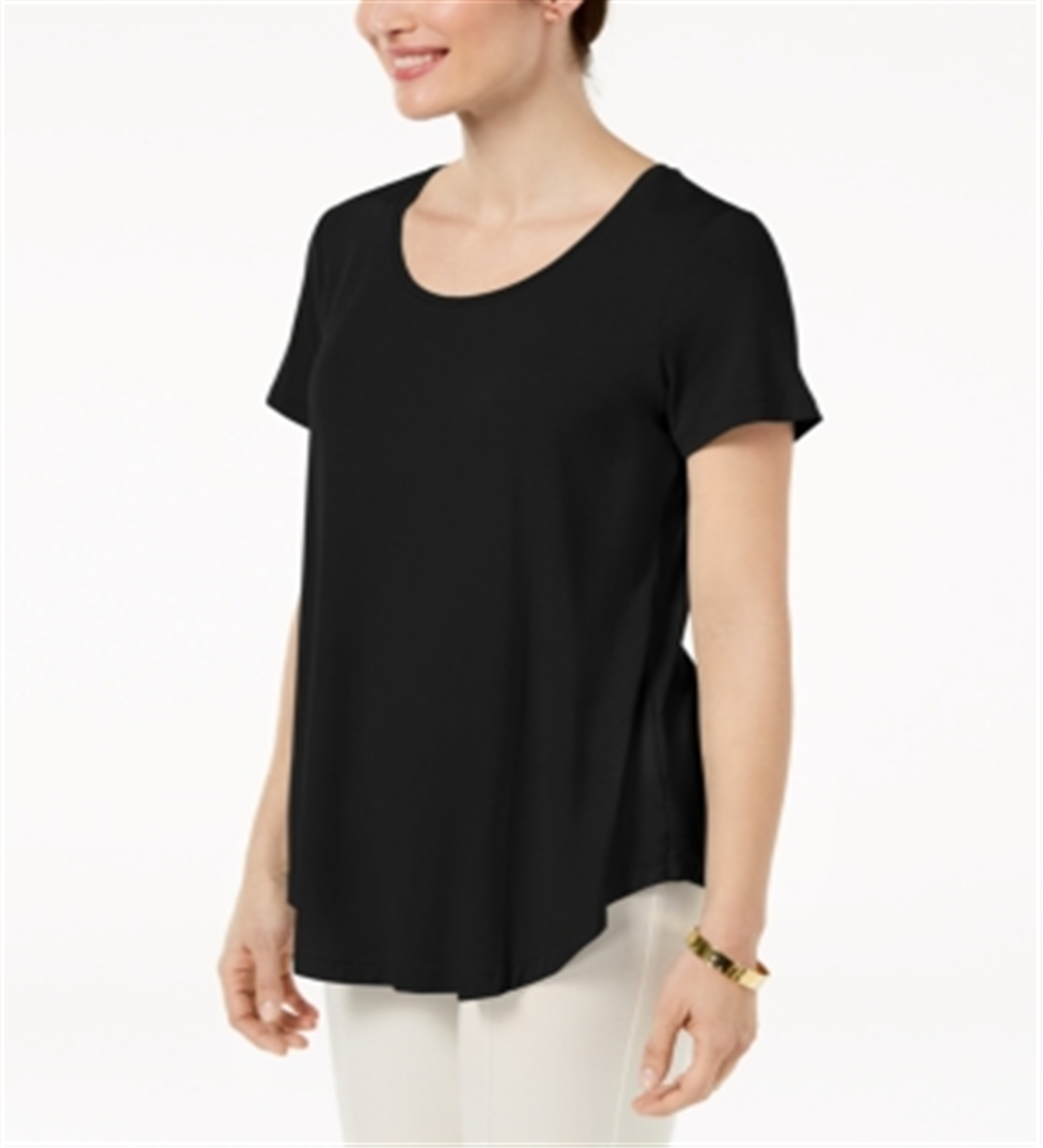 JM Collection Women's T-Shirt Scoop-Neck Top Solid Black Size S