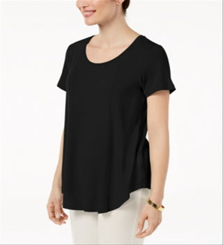 JM Collection Women's T-Shirt Scoop-Neck Top Solid Black Size S