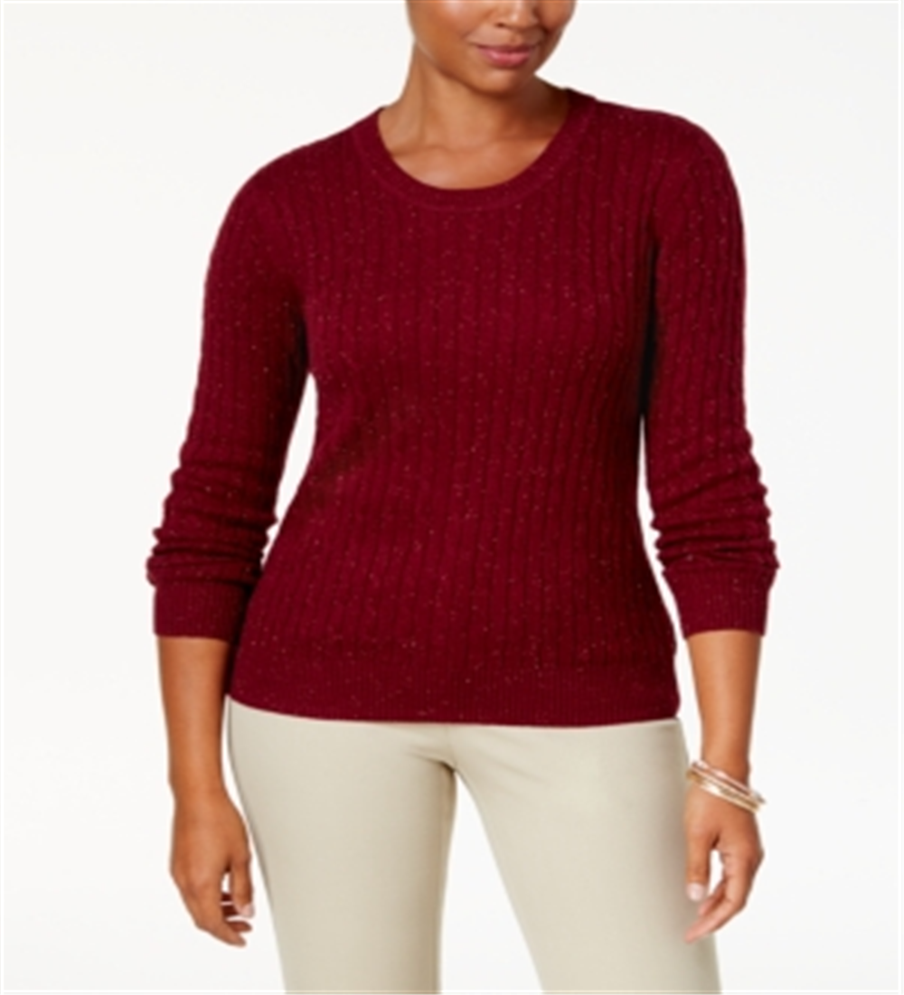 Karen Scott Women's Cable Knit Scoop Neck Sweater Merlot Size -Petite S/M
