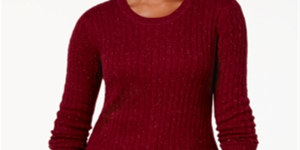 Karen Scott Women's Cable Knit Scoop Neck Sweater Merlot Size -Petite S/M