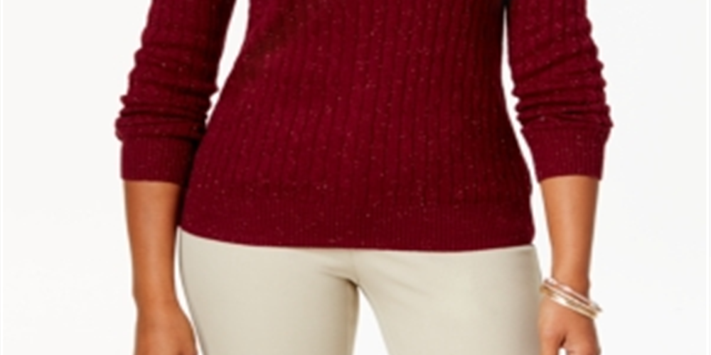 Karen Scott Women's Cable Knit Scoop Neck Sweater Merlot Size -Petite S/M
