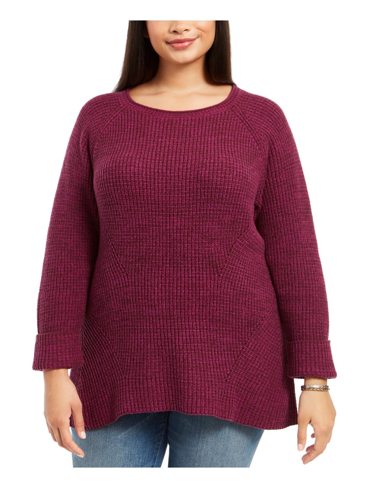 Style & Co Women's Plus Cuffed Ribbed Pullover Sweater Purple Size 1X