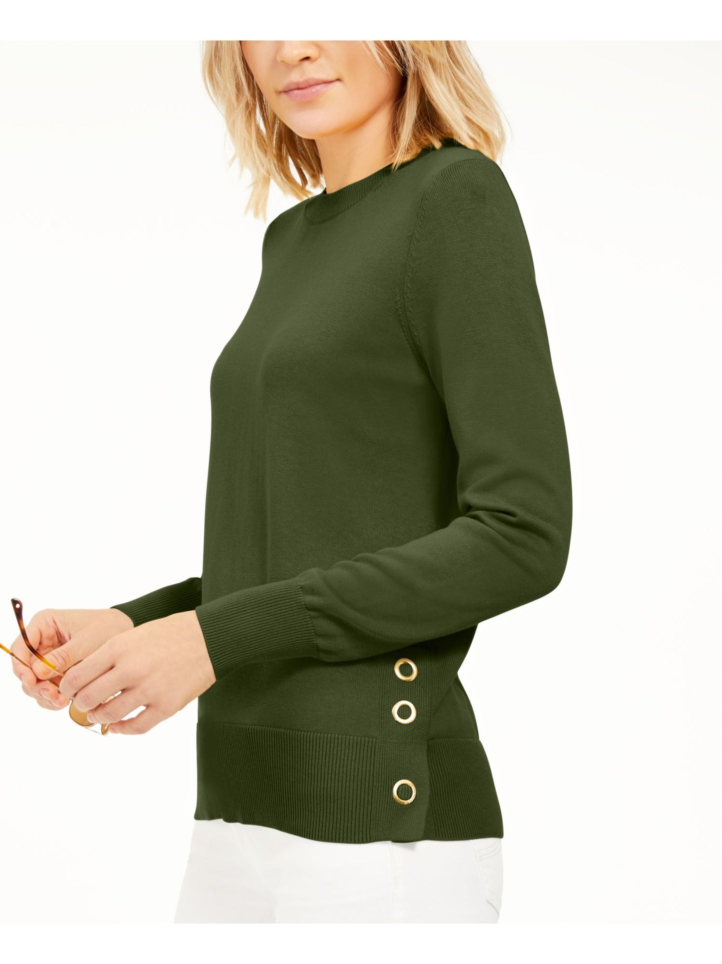 Michael Kors Women's Long Sleeve Crew Neck Top Green Size Medium