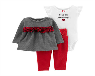 Carter's Baby Girl's 3 Pc Ruffled Top Love My Mommy Bodysuit & Leggings Set Red Size Newborn