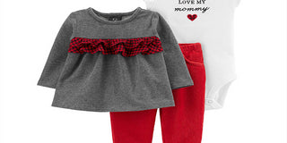 Carter's Baby Girl's 3 Pc Ruffled Top Love My Mommy Bodysuit & Leggings Set Red Size Newborn