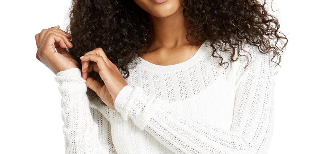 Hooked Up By IOT Junior's Knit Open Stitch Crewneck Sweater White Size Medium