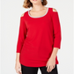 JM Collection Women's Embellished Cold Shoulder Top Red Size Petite S