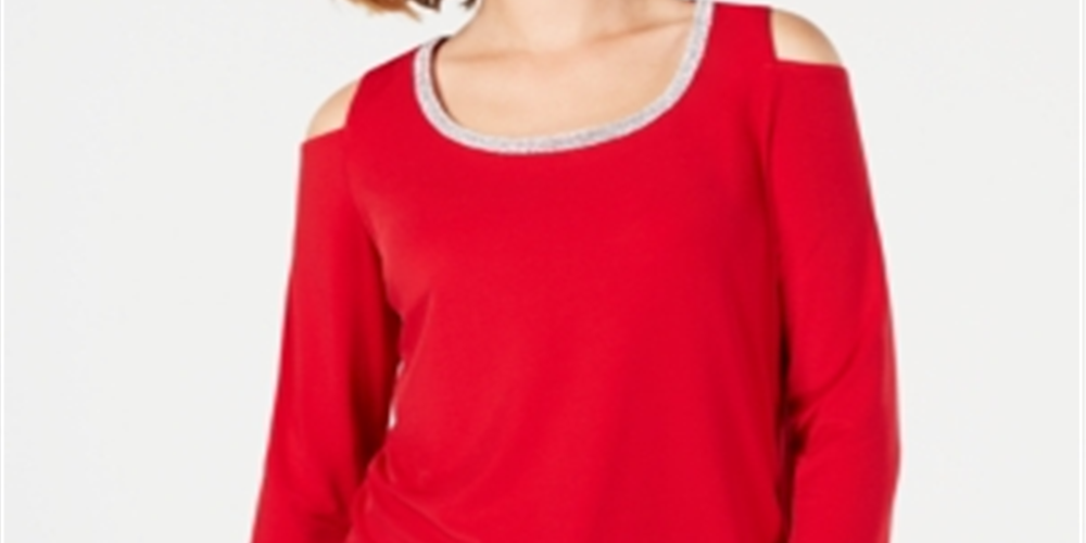 JM Collection Women's Embellished Cold Shoulder Top Red Size Petite S