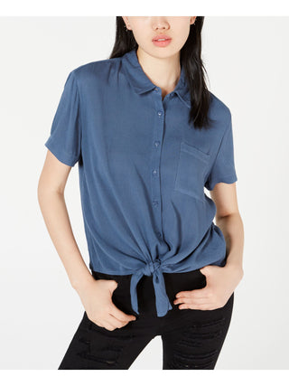 Hippie Rose Women's Collared Blouse Top Blue Size X-Large