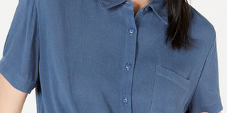 Hippie Rose Women's Collared Blouse Top Blue Size X-Large