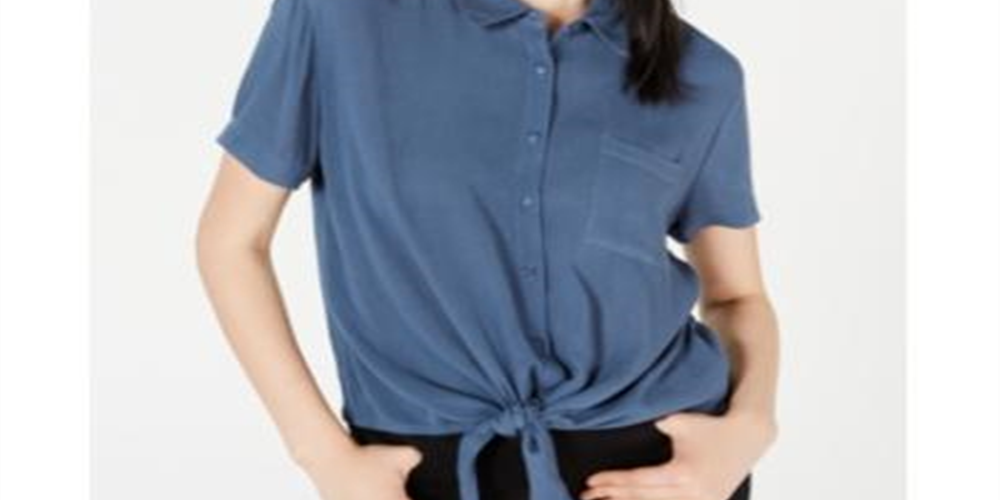 Hippie Rose Women's Collared Blouse Top Blue Size X-Large