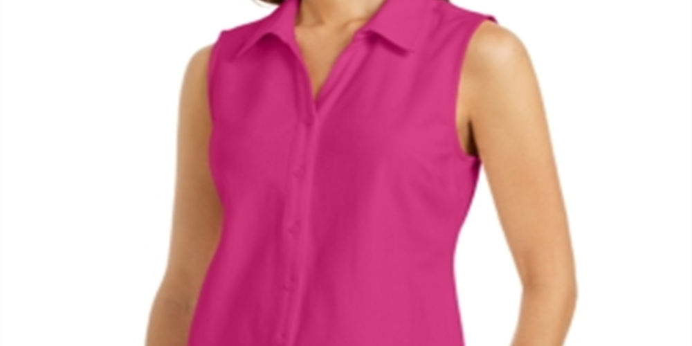Charter Club Women's Cotton Pique Sleeveless Shirt Pink Size 14