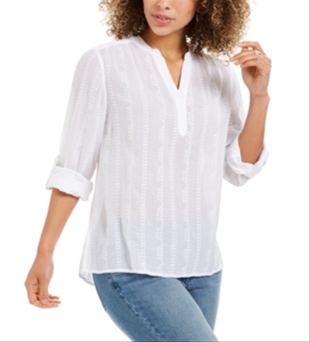 Style & Co Women's Textured V Neck Top White Size Small