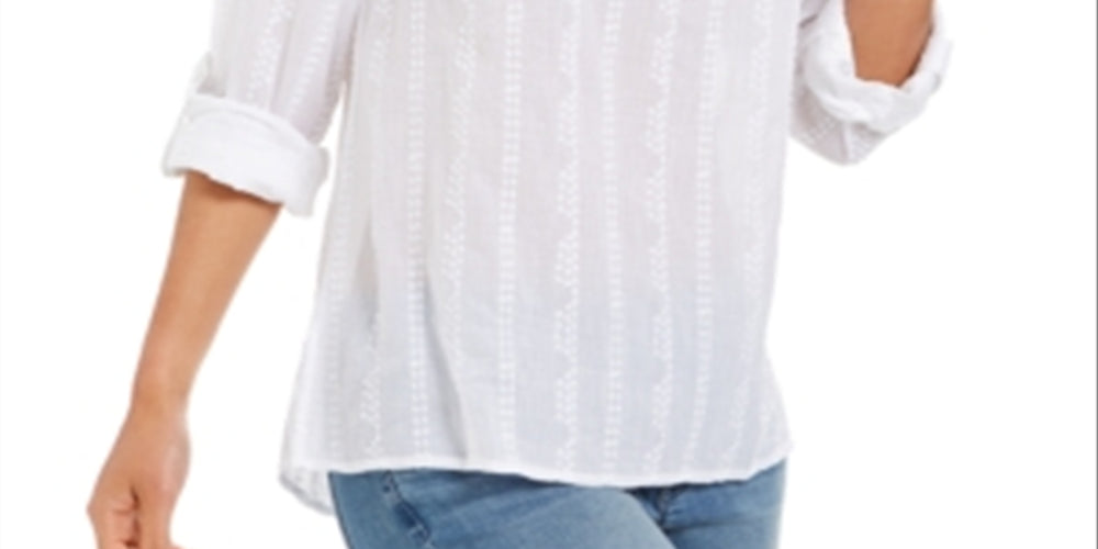 Style & Co Women's Textured V Neck Top White Size Small