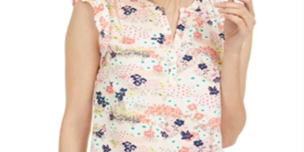 Maison Jules Women's Printed Split Neck Top White Size XX-Large