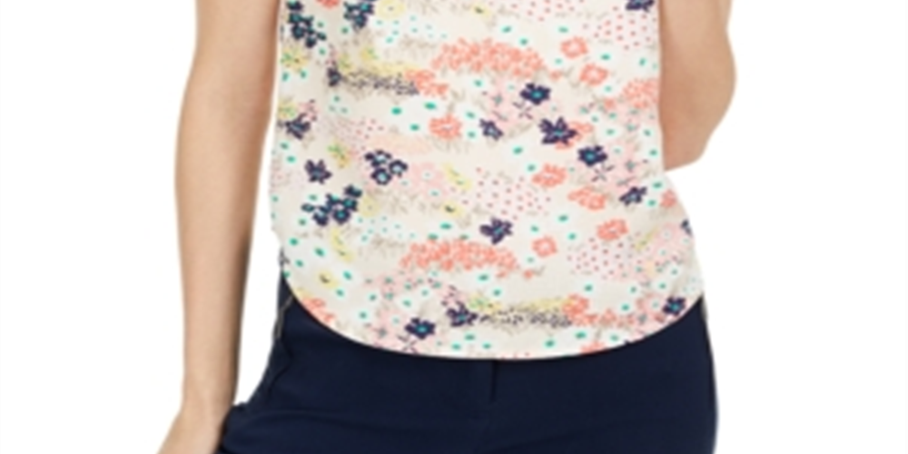 Maison Jules Women's Printed Split Neck Top White Size XX-Large