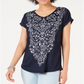 Style & Co Women's Graphic Print V Neck Top Blue Size X-Small