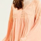 Free People Women's Blouses Sun Blush Eyelet Sea of Love Bell Sleeve Top Blush Size Large