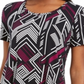 JM Collection Women's Scoop Neck Damask Top Black Size Small